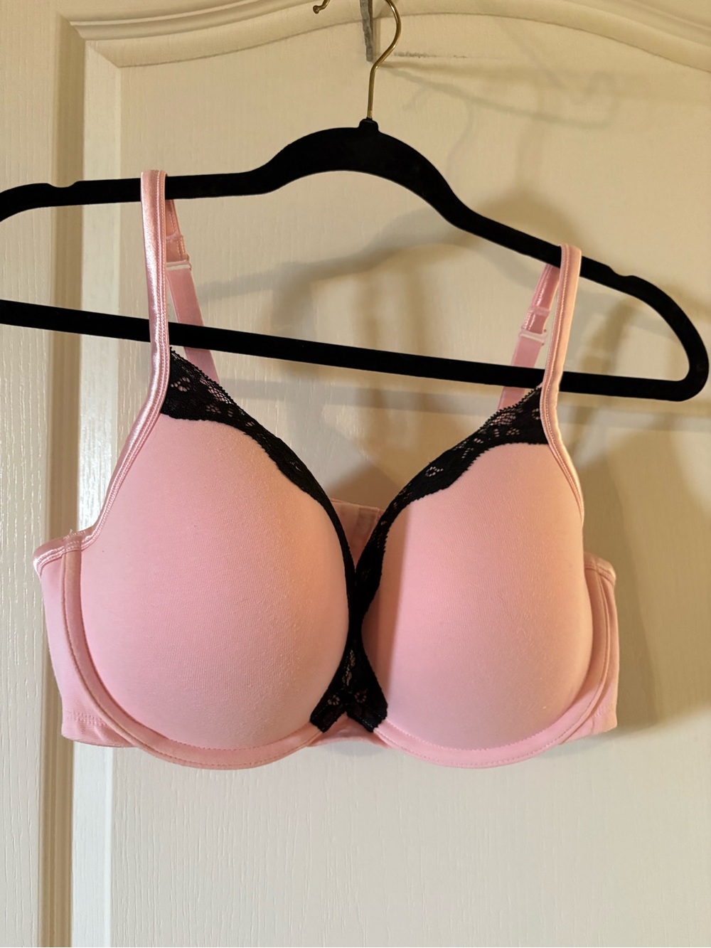 Cacique Pink Bra with Black Lace Trim - Padded T-Shirt Style